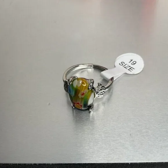 NWT Women’s Flowers Red Tumbled Stone Silver Steel Cute Ring Size 19/US10 - Picture 6 of 15